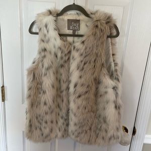 Say What Cream Combo Animal Print Faux Fur Vest